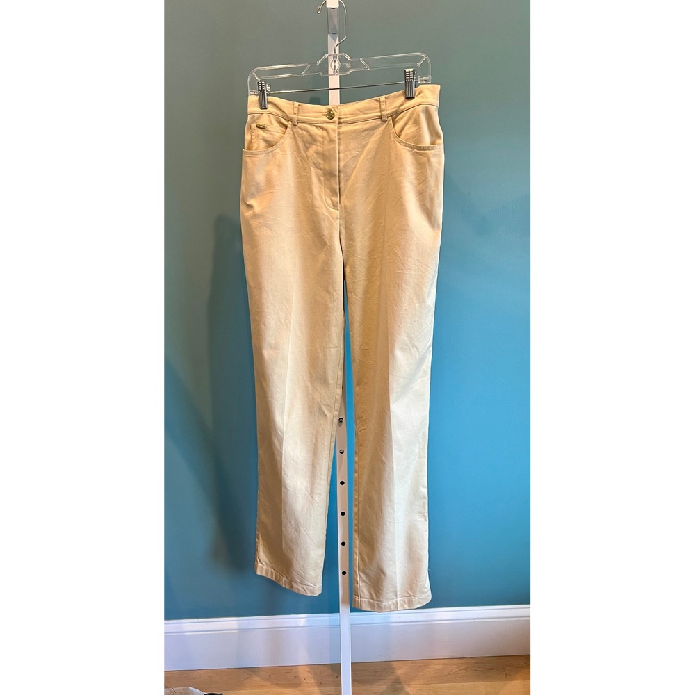 St. John Sport Pants Womens 8 Beige Marie Gray Straight Leg High Rise Trousers